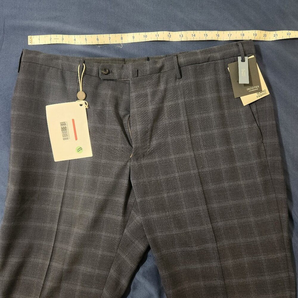 INCOTEX New With Tags Trousers Pants Blue Plaid Techno Fabric Slim Fit Slowear